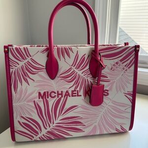 Michael Kors Pink and White Leaf Tote